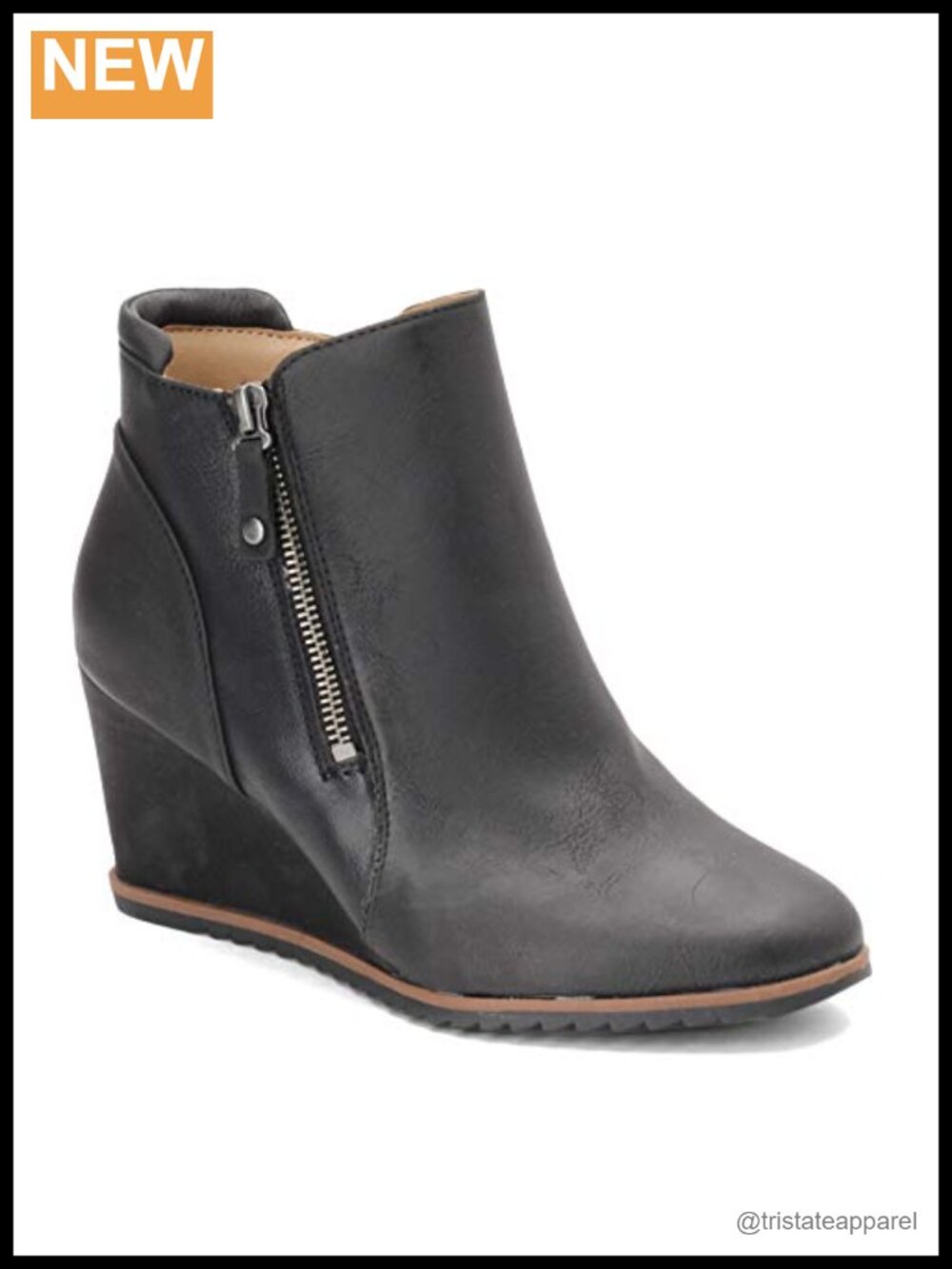 Women's Leather Wedge Ankle Boots Side Zip Comfort